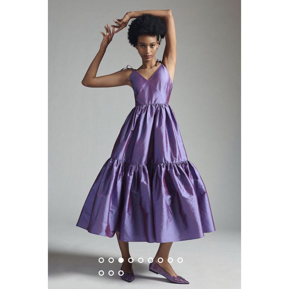 New Anthropologie Bloni Tiered Shine Dress Size Xxs - Picture 4 of 10